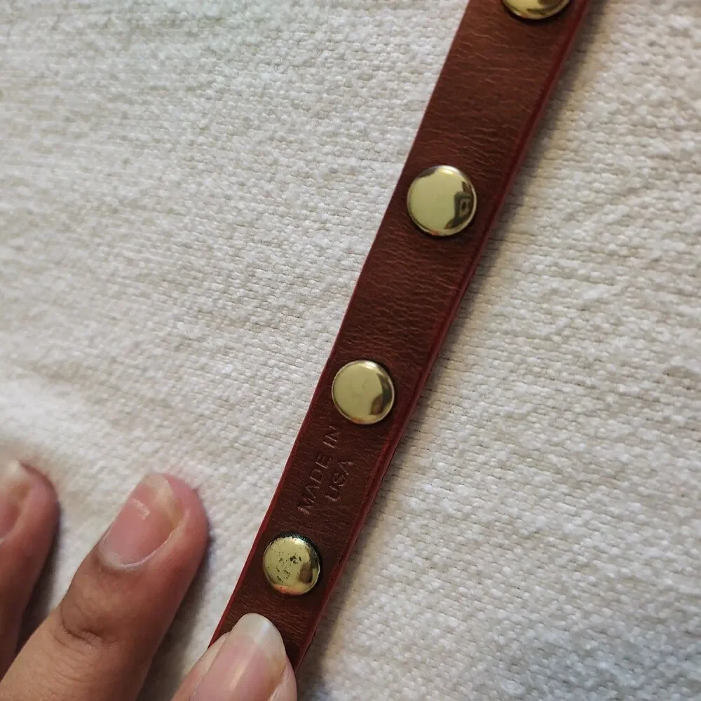 Tory Burch Orange Double Wrap Leather Gold Tone Brass Logo Stud Bracelet